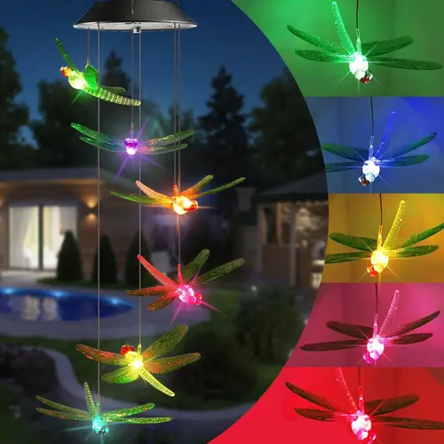 Summer Garden Decorative Lights.Solar Wind Chimes Outdoor, Color Changing Solar Lights Dragonfly, Gifts for Mom Grandma, Waterproof Decorative Mobile Light, Gardening Gift for Garden,Patio, Window, Yard, Outdoor Decor,sohochic