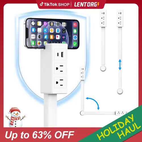 EAZY Multiple Sockets Outlet Extender - 180° Rotating Design, 2 AC Outlets, USB-C & USB-A Ports, 18"-28" Extendable Wall Plug Adapter, Heat-Resistant Up to 130℃, Overload Protection, Plug Into Standard Socket for Hard-to-Reach Areas Behind Couches