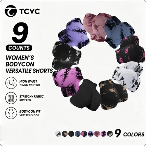 TCVC Women's Tie Dye High Waist Sports Shorts, Casual Comfy Breathable Skinny Athleisure Casual Shorts for Yoga Gym Workout Running,Ladies Sportswear for Spring and Summer