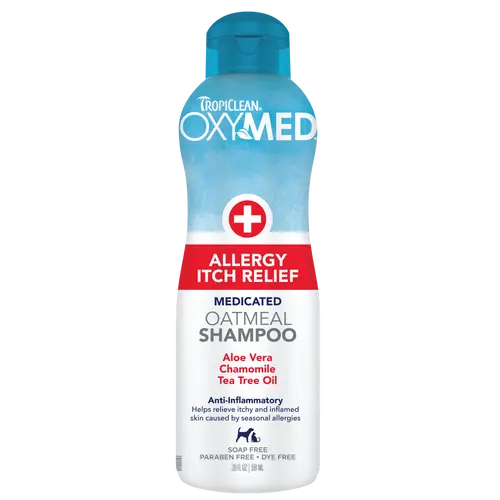 TropiClean OxyMed Fast Acting Dog Shampoo - Oatmeal Blend with Aloe, Gentle Moisturizing for Allergies, Itching & Skin Irritants, 20oz, Reduces Irritation