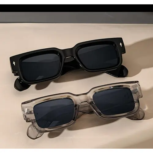 Fashionable Sunglasses 2-Pack Retro Square Frames for Men & Female, UV400 Protection, Black & Transparent, Y2K Trendy, Beach to Street to Rooftop Style for Partner Use