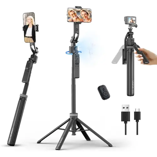 ULANZI TT23 64" Auto Face Tracking Tripod for iPhone/Android with Remote 360° Rotating Selfie Stick Follows Your Movement Facial Recognition Tripod for iPhone 18/17/16/15/14Android/Camera/GoPro