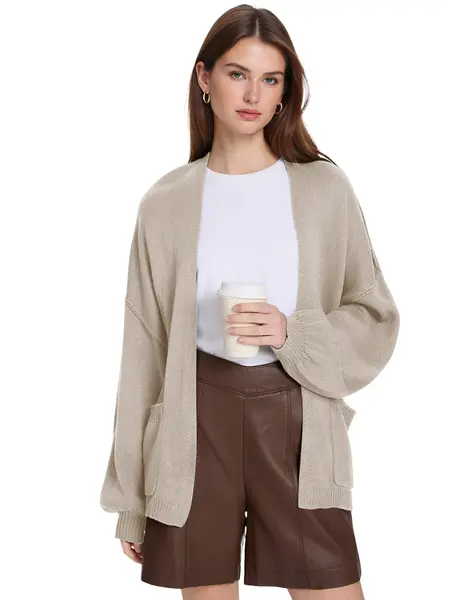 FireSwan Women's Open Front Knit Cardigan, Oversized Loose Fit Long Sleeve Sweater with Pockets, Casual Fall Spring Layering#Soho Chic