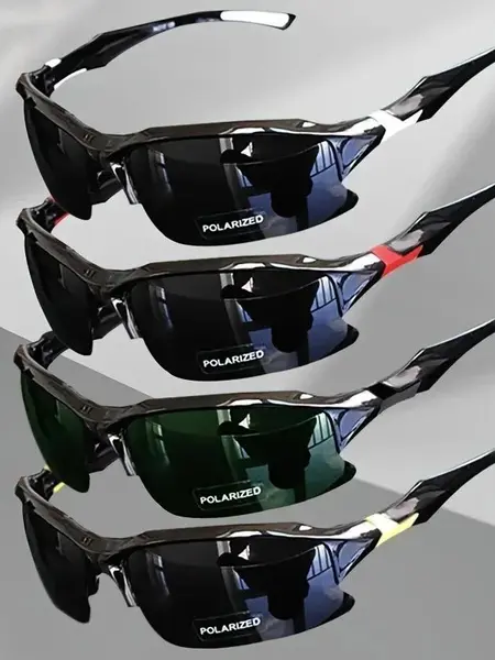 Men's 4-Pack Polarized Lens Rimless Square Sports Eyewear - TPU Lightweight Anti-Glare Windproof Sport Shades, Accessories with Modern Clean Lines & Lightweight Fit, Ready for Golf, Fishing, Running