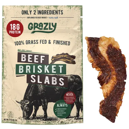 Grazly Beef Brisket Slabs, 100% Grass-Fed & Finished, Soft Fatty Beef Snack with Natural Rendered Fat