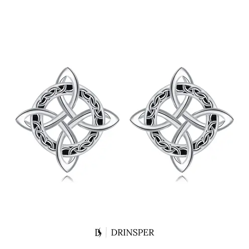 DRINSPER Women's Gothic Minimalist Celtic Witches Knot Cubic Zirconia Studs - Silver-Plated Hecate Goddess Amulet, Wiccan Modern Ethnic Pagan Jewelry, Hypoallergenic Lightweight, 0.46 in Butterfly Backs, 1 Jewelry Box, Gift-Ready Adult Daily Wear