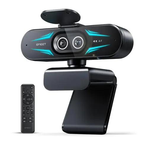 EMEET C60E 4K Dual Cam Webcam with Remote, RGB Light, 11x Zoom, Auto Focus, USB Microphone & Physical Privacy Cover (4K@30fps/1080P@60fps) – Digital Camera for Zoom, Streaming, Gaming, Tools and Gadgets, Cool Gaming Stuff