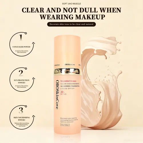 OBOSkincove 4-in-1 Tinted Foundation with SPF 50+ Sunscreen & Niacinamide, Hydrating Color-Adapting Facial Moisturizer for All Skin Types, 30 ml, Makeup Products, Moisturizing Power,back to school #backtoschool,sohochic