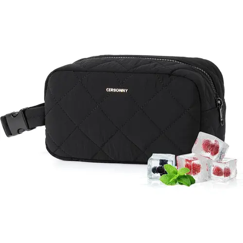 Cerbonny Ethereal Quilted Polyester Freezable Mini Cooler Bag - Durable Lunch Bag with 2 Detachable Ice Packs, Zipper, 3-Can Capacity for Family Travel, Back to School Haul