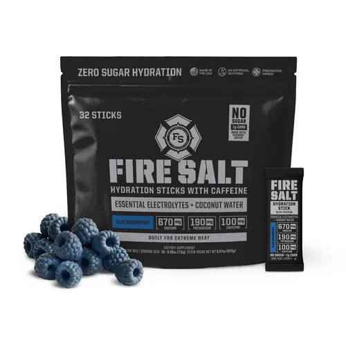 FIRE SALT Hydration Sticks Caffeine - Essential Electrolytes & Coconut Water - Zero Sugar - 32 Pack - Sport Energy Drink Mix Caffeine (32 Pack)