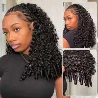 [3 In 1 Half Wig] Burmese Curly Half Wigs Human Hair 180% Density Glueless colored Wig For Black Women  With Drawstring Ponytail No Lace Seamless Flip Over  Headband Wig Beginner Friendly