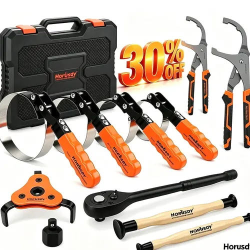 11pc Oil Filter Wrench Mechanic Tool Set with Tool Box, 2.75in-5.25in Swivel Wrenches, 9in & 12in Adjustable Filter Pliers, Valve Lapper Set, 3-Jaw Socket, Ratchet Handle for Garage, Roadside Car Repair, Mechanic Tools,father'sdaygi,car accessories,toolup