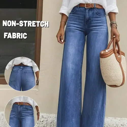Gilipur Y2k Women's High Waist Button Casual Fit Wide Leg Slightly Flared Denim Trousers, 2000s Jeans, Vintage Wash Pants, Streetwear, Suitable for All Seasons, Tchic, Womenswear