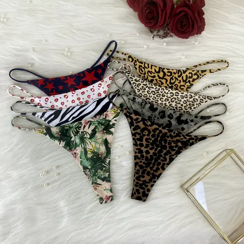 JROZXF Women's Animal-Themed Thongs (4pcs) - Sexy, Elegant Leopard & Unique Designs, Soft Breathable Underwear for Women, Panties for Daily Wear & Beach Use
