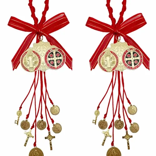 2 Counts Saint Benedict Medal Protection Charms, Catholic San Benito Pendant, Handmade Jewelry Gift, Car Hanger Ornament & Home Decoration Accessory