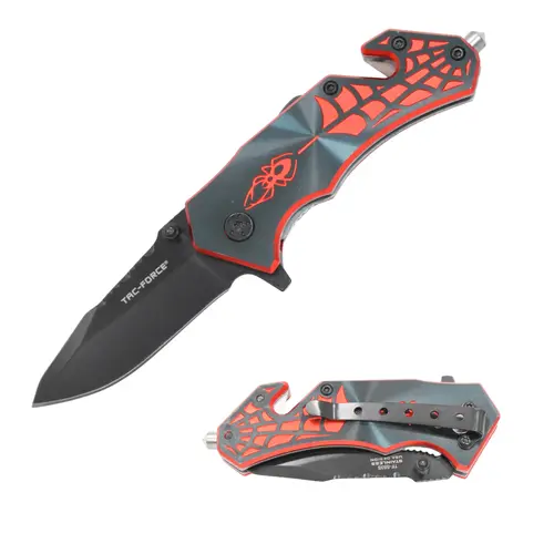 TAC Force TF-553 Spider Cutout Rescue Folding Knife - 2.5in Half-Serrated Stainless Steel Blade, Aluminum Handle with Seat Belt Cutter & Glass Breaker, EDC Durable Tactical Accessory, Survival Supplies, Tools and Gadgets, Cool Gifts for Guys Mens Gifts