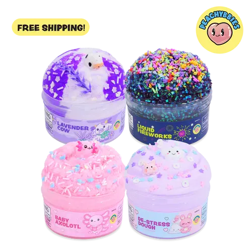 PEACHYBBIES: 4-Pack Bestsellers Slime Bundle - Premium Scented Slimes, ASMR, Stress Relief, Fidget Toys, Cloud Dough, Bingsu, Butter, Cotton Slime - 4oz