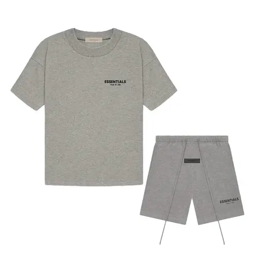 (Tee and shorts) Fear of God Essentials T-shirt & Shorts Set Dark Oatmeal OVER SIZE Casual Wear Comfortable Fit Simple Design Versatile Everyday Wear Menswear Tops Crewneck ShortSleeve Tropical