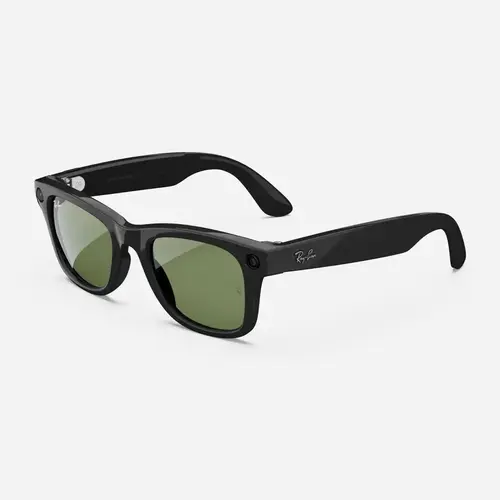 Refurbished Ray-Ban Meta Wayfarer (Gen 1), Shiny Black / G15 Green, Standard, High Bridge Fit