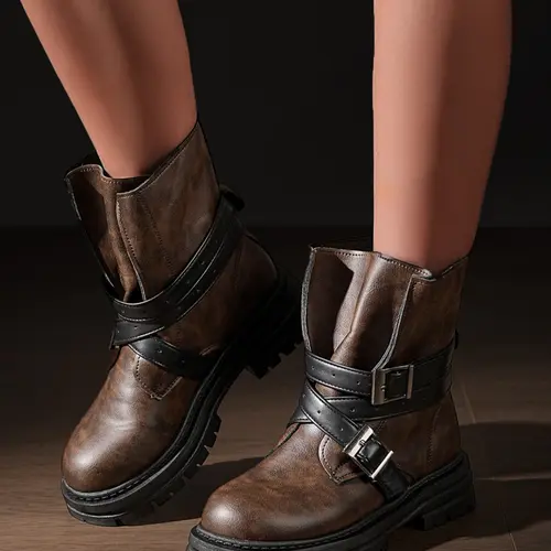Women's Military Short Boots, General Boot, Casual Comfortable High-Top Non-Slip Slip-On Wide Mouth Design, Thick Sole Winter Boots