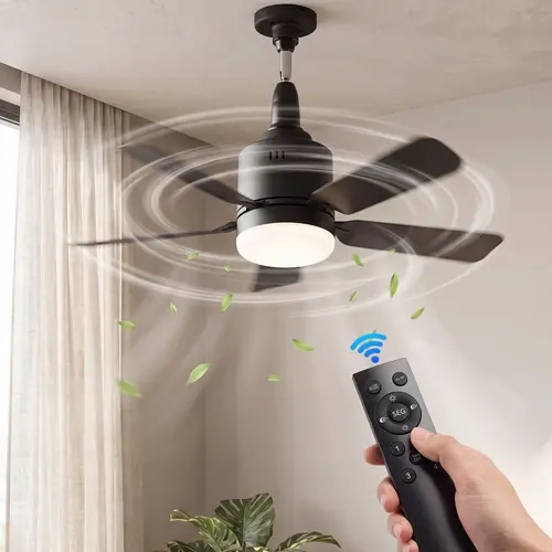 Socket Fan Light with Remote, E27 Base, Portable Small Hanging Fan Light, 5 Blades, 4 Wind Speeds Ceiling Fan Lamp for Bedroom, Living Room, Kitchen, and Laundry Room,sohochic
