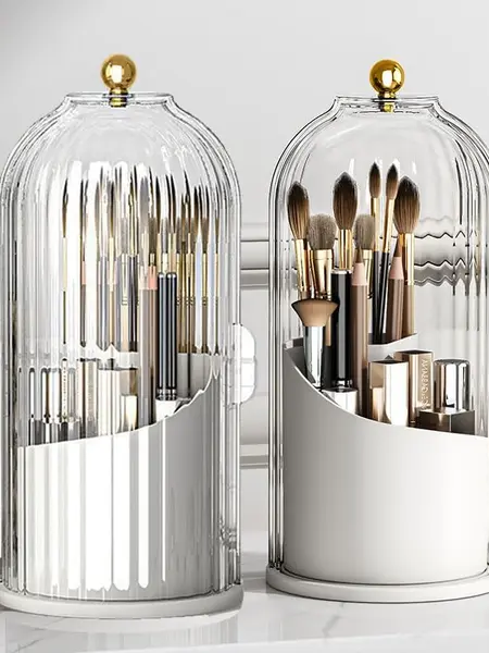 summerwins Modern Durable Toothbrush Holder with Cover - 360-Rotating Compact Transparent Door Lid Organizer for Vanity Bathroom Countertop Storage, 1 Count Rotating Box,sohochic
