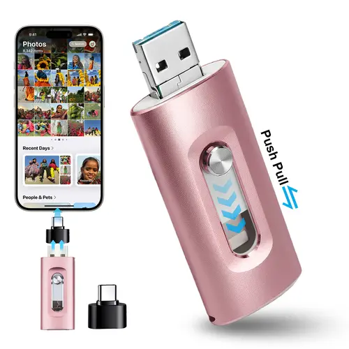 MFi Certified 256GB Flash Drive for iPhone, 3 in 1 Type-C USB Memory Stick Thumb Drive for Photos Videos Storage, High Speed External Memory Storage Photo Stick for iPhone iPad Android PC