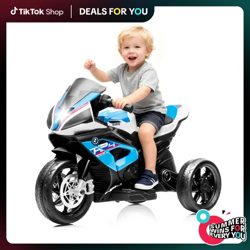 PHIVILLA Kids Electric Motorcycle with BMW Authorized, 12V Ride on Toy for Toddlers Battery Powered 3-Wheel Stable Design with Horn, Music & LED Lights