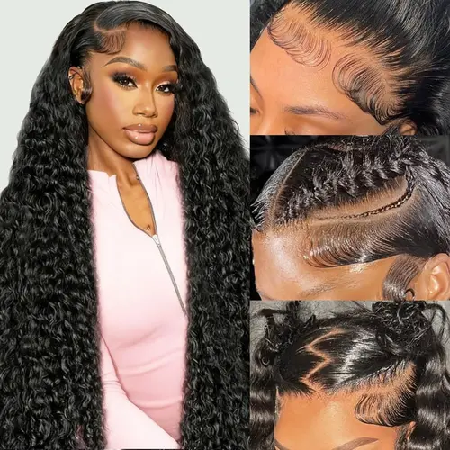 [30 Inch only $109]13x6 Deep Wave Lace Front Wigs Human Hair HD Full Lace Frontal Wigs Pre Plucked Bleached Knots Deep Curly Human Hair Wig for Women Natural Color