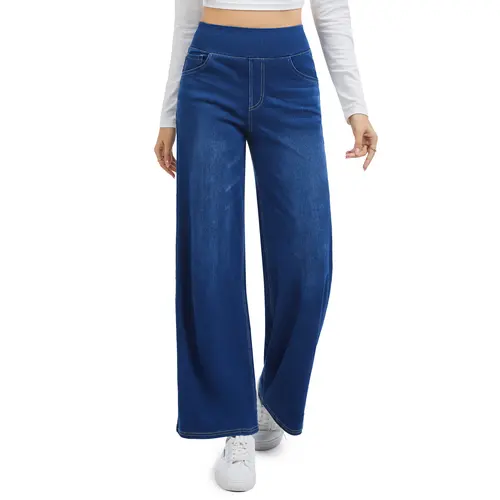 MAGCOMSEN Elastic High Waist Wide Leg Stretchy Jeans for Women Pull On Baggy Fit Jeans Tummy Control Trousers Casual Work Wear FallFreshness Outdoorfun,back to school shopping,sohochic