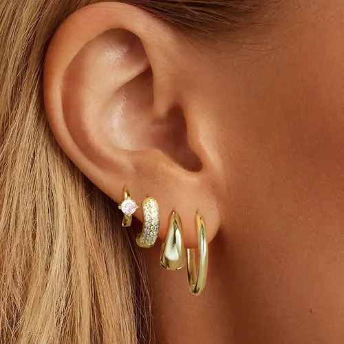 Women's 17KM Small Gold Plated Huggie Hoop Earrings, Lightweight Hypoallergenic Jewelry for Cartilage Piercing, Ideal for Ear Stacking & Jewelry Stack, Gold Aesthetic with Bling Effect,sohochic