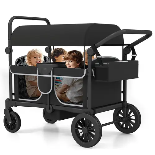 【All-Terrain 4-Seat Stroller Wagon】Multi-Child Carrier with Canopy & Snack Tray | Foldable Design for Beach, Park, and Outdoor Adventures,sohochic