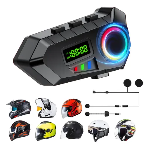 DVKIX 2026 New Smart Bluetooth Motorcycle Helmet Intercom Headset - Motorcycle Accessory with Built-in Mic, Built-in Speaker, Li-ion Cells, Batteries, Plastic Components, FM Radio, Voice Assistant, Waterproof, Sweat-proof, Universal Fit, Father's Day Gift