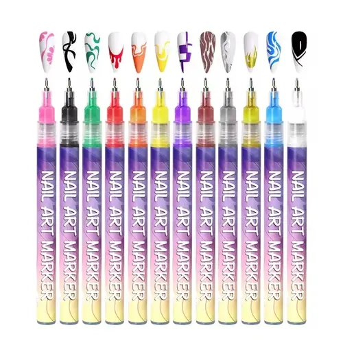 12-Color Nail Doodle Pen Set - Quick-Drying Acrylic Painting & 3D Dot Embroidery Tool, Nail Art Designs Accessory, Colorful & Decorative Manicure Tool for Home & Salon Cuticle Care, Colorful Nail Art Manicure Tool
