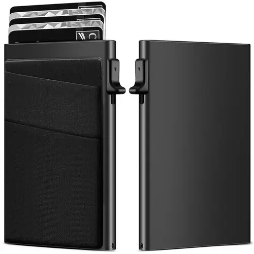 Men's RFID Theft Proof Metal Credit Card Holder - 6061 Aluminum Body, Lycra Lining, Side-Push Ejection, 1-Touch Access, Slide Trigger, Secure Storage, Fashion Plain Mens Gift with Durability, Men's Wallet Accessory,sohochic