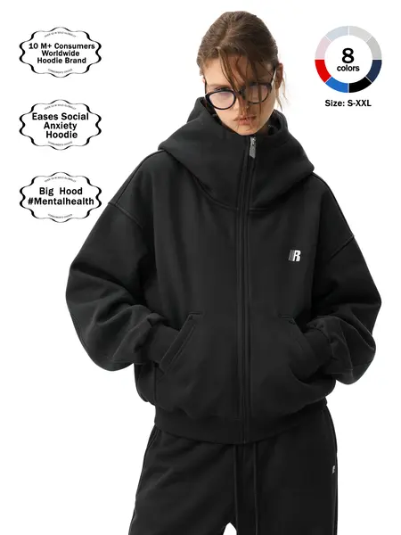 FDR Big Hood Eases Social Anxiety Hoodie for Men & Women High Neck Zip-up Sweatshirt Essentials Minimalist Heavyweight Hoodies Casual Longsleeves Top Embroidered Unisex Vintage Pullover Perfect for Daily Wear,Sports, #TikTokShopBackToSchool, Activewear, S