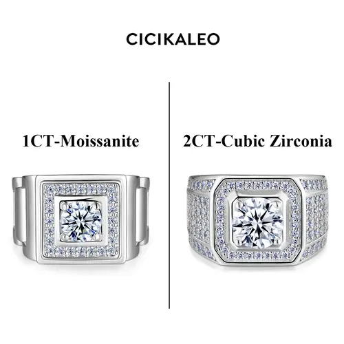 CICIKALEO 1CT Moissanite Rings&2CT CZ Rings for Men 18K White Gold Plated Men's Ring Lab-Created Anniversary Birthday Fathers Day Gift for Dad Him #Summervibes
