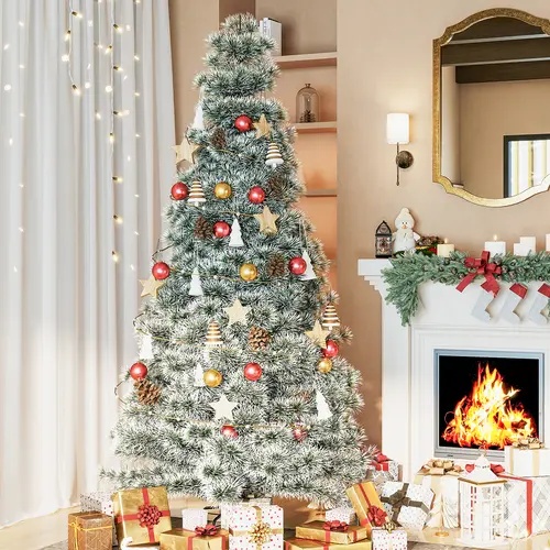 Sweetcrispy Pre-lit Artificial Christmas Tree - Realistic Branch, Sturdy Metal Base, Quick Setup, Holiday Lights, Outdoor Christmas Decor for Home Office