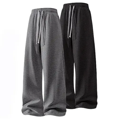 Men's 100% Polyester Casual Loose Joggers 2-Pack (Grey & Black) - Adjustable Drawstring Closure, Elastic Waist, Comfy Secure Fit, Drawstring Waist Adapts to Your Day, Relaxed Oversized Cut, Everyday Wear,sohochic