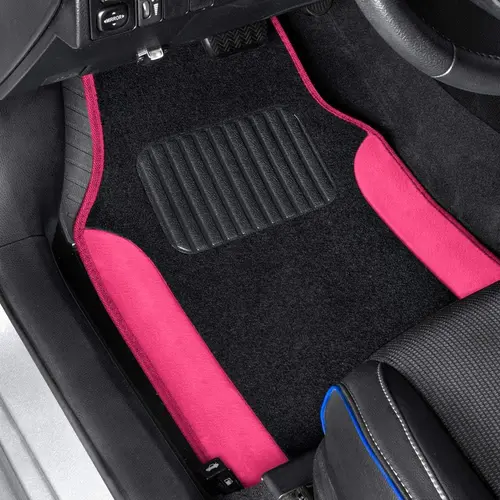 BDK 2-Tone Carpet Car Floor Mats with Leather-Look Accents, Heavy-Duty Automotive Mat Set with Built-In Heel Pad, Car Interior Accessories for Protection