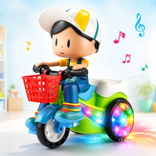 Electric Stunt Tricycle Toy for Toddlers 1-3, 360° Rotating Musical Trike with Flashing LED Wheels & Simulated Pedaling, Automatic Standing Stunt Toy Gift for Boys Girls