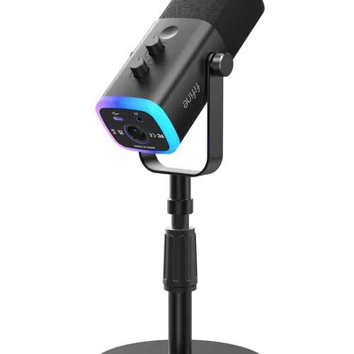 Fifine AM8S RGB Dynamic Gaming Microphone with Metal-Strong Stand, Quick Mute, Gain Volume Control, Headphone Jack, XLR+USB Ports, Plug-and-Play Wired Audio Interface Mixer for PC, Laptop Streaming Equipment (Daily, Podcasting Use)