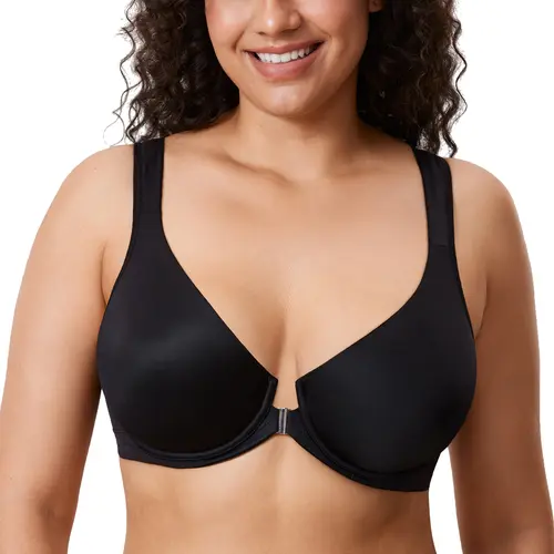 DELIMIRA Women's Front Closure Bras Posture Full Coverage Plus Size Underwire Unlined Back Support Plunge Seamless Bra B H