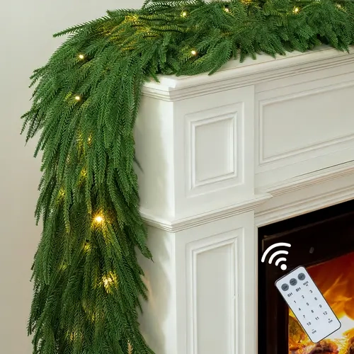 6FT Pre-lit Norfolk Pine Garland Real Touch Artificial Garland with Lights for Mantle Fireplace Table Stair Greenery Decorations DIY,sohochic