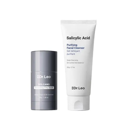 Dr.Leo 2-Step Facial Set - Charcoal Clay Mask & Salicylic Acid Facial Cleanser, Daily Detox Cleansing Pore Blemish Acne Treatment for Oily Combination Skin & Blackheads,sohochic