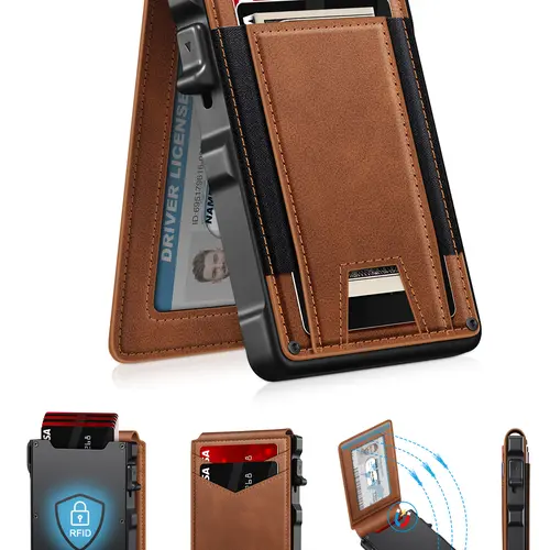 Durable Minimalist Aluminum Bifold Wallet for Men with RFID Blocking, Pop-Up Card Holder, Money Clip & ID Window (9-13 Cards), Durable Bifold Wallet, Men's Wallet tiktokshopbacktoschool