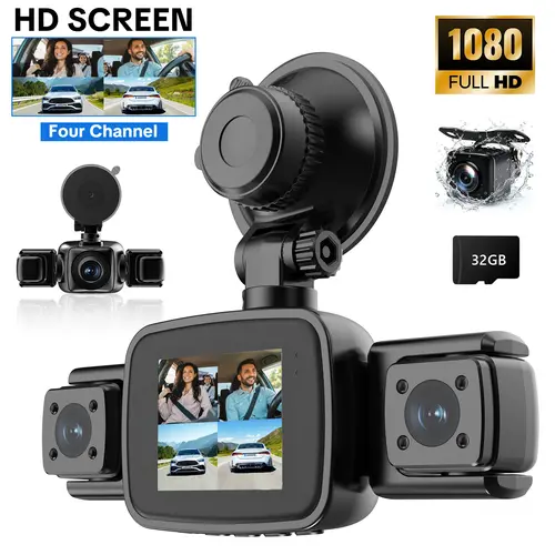 【PASLDA】toolupgrade-4 Channel Dash Cam, 4-Lens 360° All-Round Car Monitor | Built-in WiFi & Included 64GB Memory Card | HDR High Clarity Night Vision | Plug & Play, No Built-in Battery | Vehicle Security Car DVR,car accessories toolupgrade