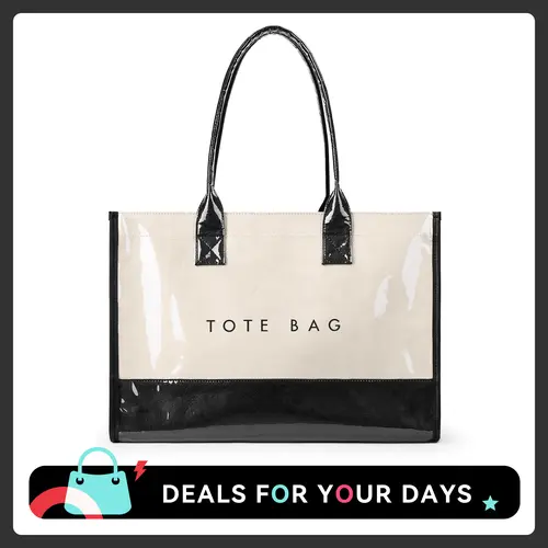 KALIDI Women's Casual Basic Large Ultralight Waterproof PVC Commuter Tote Bag - PVC Exterior Wipes Clean in Seconds, Magnetic Snap Quick Close, Kraft Paper Look Pouch, Colorblock, Double Handle, High-Capacity