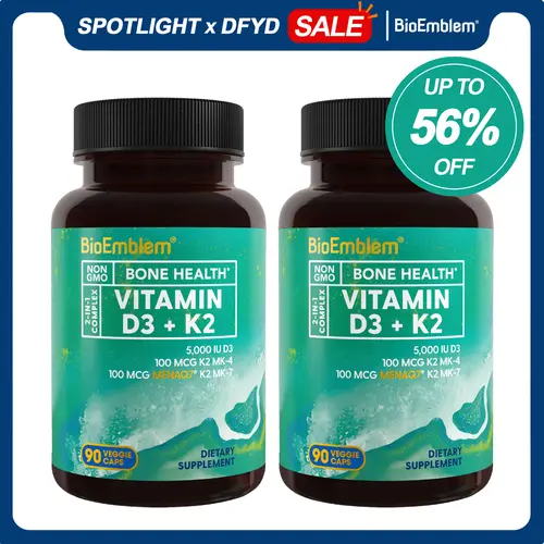 BioEmblem Vitamin D3 K2 Multi-Pack, 5000 IU D3 with Dual K2 Complex, MK-4 & MenaQ7 MK-7, Daily Bone & Immune Support, 2/4 Pack, High Potency Supplement, Capsule, Selfcare