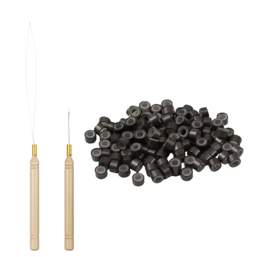 LaaVoo Unisex Butterfly Weft Hair Extensions Tool Pack for Adults - 80pcs Silicone Lined Braiding Beads (only beads -black), Loop Threader, Quick Install, Easy Removal, Boho Braids, Haircare Accessory,sohochic